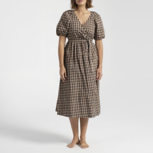Baum und Pferdgarten Dresses & Skirts - Baum und Pferdgarten Adalaine Checked Wrap Dress in Tabacco Gingham midi